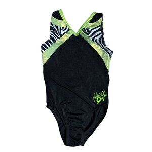Gabby Douglas GK ELITE Gymnastics Leotard Black Green Zebra Size CM Child Medium